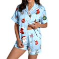 thumbnail image 2 of FASHOFT Christmas Pajamas for Women Set Xmas Button Down Pjs Set Holiday V Neck Sleepwear Santa Short Sleeve Loungewear Set S, 2 of 5