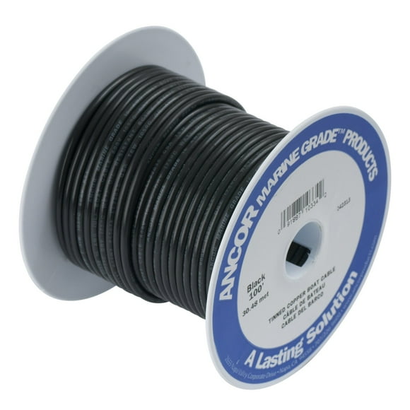 Cableado eléctrico primario para barcos de cobre estañado de grado marino Ancor 102025 (calibre 16, negro, 76 m)