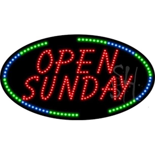 Green & Blue Border Red Open Sunday Animated LED Sign - 15 x 27 x 1 in