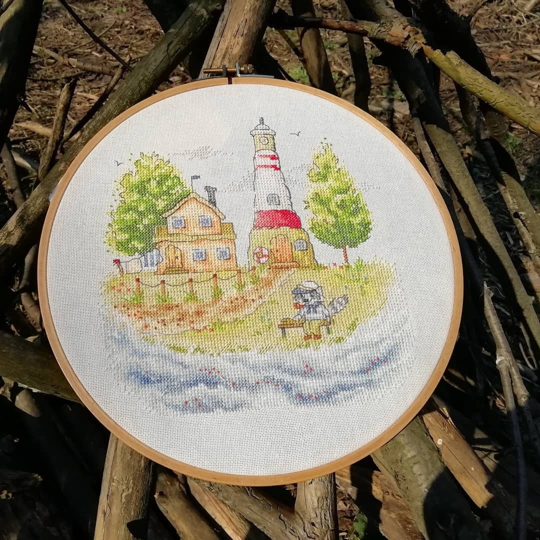 Counted Cross-Stitch Kit Lighthouse Keeper RZ-34 Needlework Easy Small Forest House By NeoCraft Green Blue Canvas Cotton