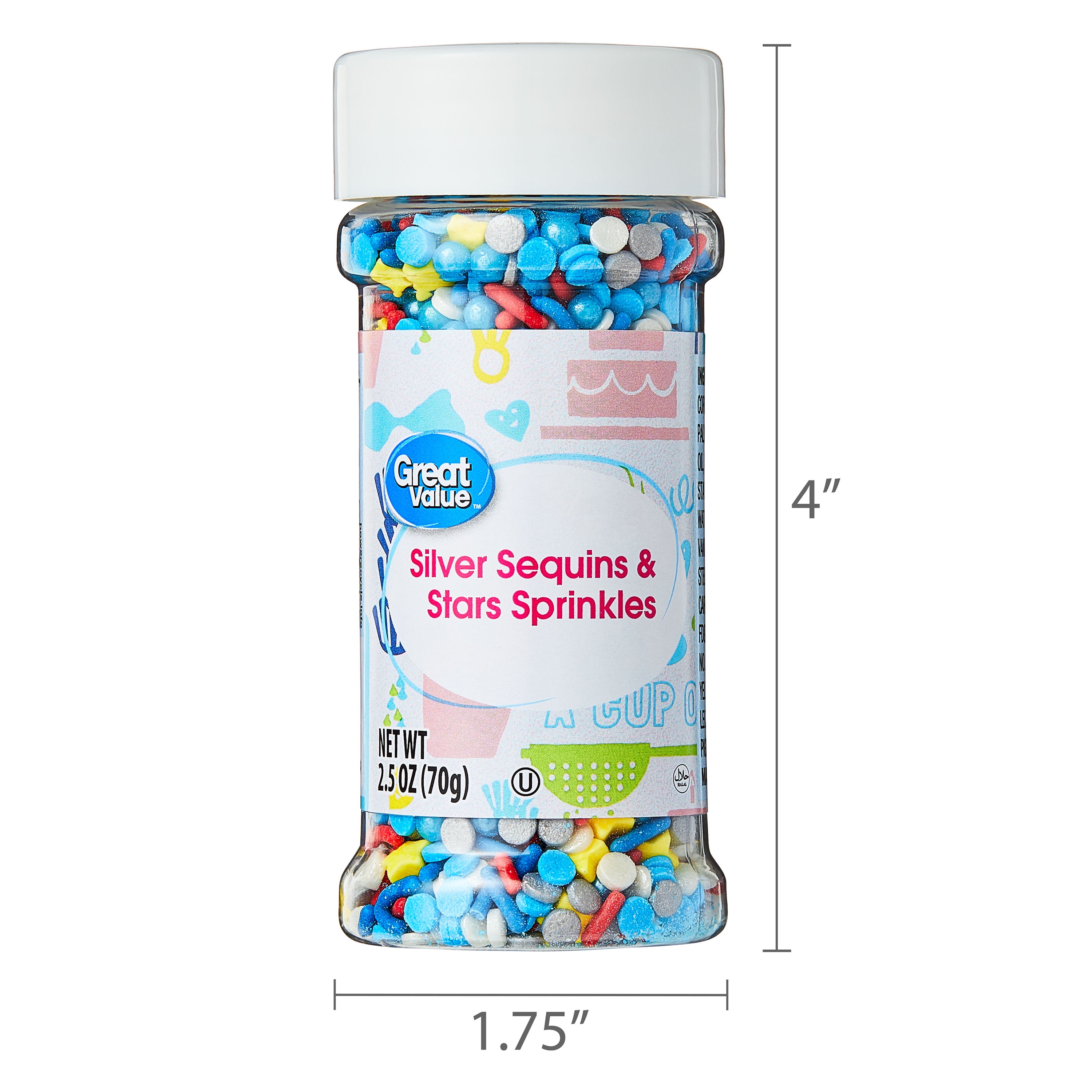 Great Value Silver Sequins & Stars Sprinkles, 2.5 oz
