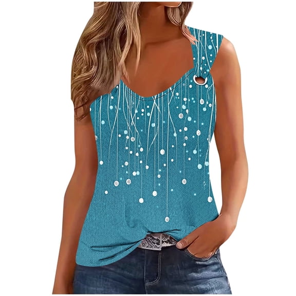 qucoqpe Summer Sleeveless Tank Tops for Women Fashion Casual Loose Fit Crew Neck Camisole Blouses Trendy Floral Printed Tunic Shirts