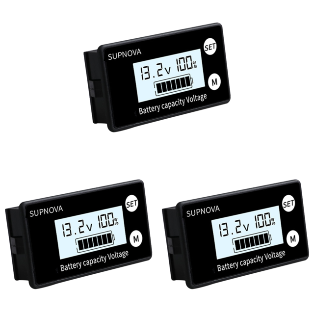 Indicador capacidad la batería DC 8-100V LCD Medidor voltaje digital (luz fondo) Blanco