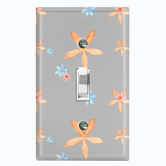 Metal Light Switch Wall Plate Outlet Cover (Colorful Flower Vintage Gray - Single Toggle)