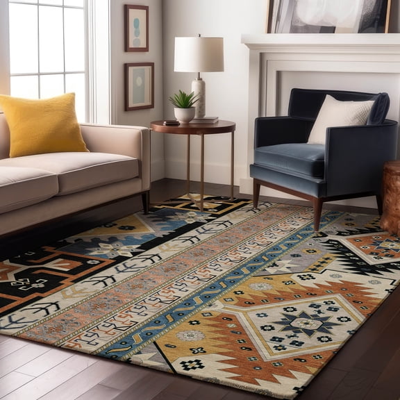 Addison Rugs Mayfield Premium Machine Washable Transitional Aztec Black Rectangle Rug, 9' x 12'