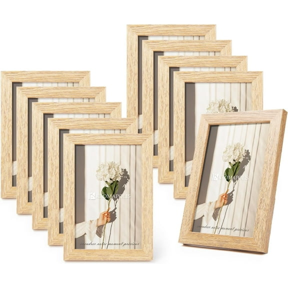 Kromapolis 4x6 Picture Frame Set of 10, Photo Frame with HD Plexiglass, Display 4x6 Pictures, Gallery Wall Picture Frames for Wall and Tabletop Decoration, Wood