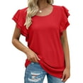 thumbnail image 3 of Mittory Womens Plus Size T Shirt V Neck Loose Fit Ruffle Sleeve Summer Hollow Casual Tops Blouse, 3 of 8