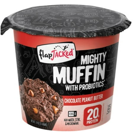 (3 pack) FlapJacked - Mighty Muffin with Probiotics Chocolate Peanut Butter - 1.94 (Best Ever Choc Chip Muffins)