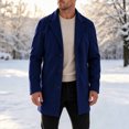 thumbnail image 3 of Men's Lapel Trench Coat Button Front Overcoat,Notched Collar Fleece Warm Outerwear Oversized Windproof Daily Casual Business Wear,Mid Lengthen,Blue,XS, 3 of 5