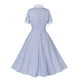 thumbnail image 4 of Puntoco Vestido De Manga Corta Con Cuello En V, Vestido Retro Hepburn Para Niña, Cuello En V, Manga Corta, Cinturón, Botón, Falda Ancha, Azul M, 4 of 8