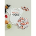 thumbnail image 2 of Newborn Baby Girl Halloween Outfit Hey Pumpkin Short Sleeve Romper +Shorts +Headband Set Infant Fall Cute Clothes, 2 of 7