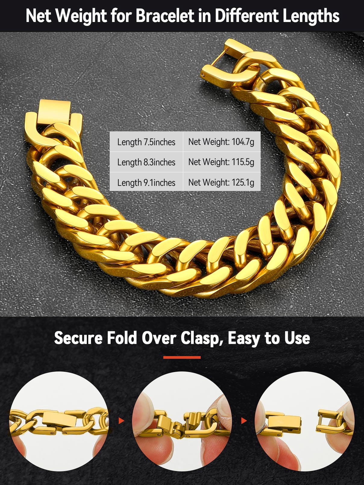 FaithHeart Cuban Curb Link Bracelets for Men, Gold Plated Stainless Steel Chain Wrist Bracelets Hip Hop Jewelry Gifts for Son Boyfriend Father's Day Christmas 17MM Width