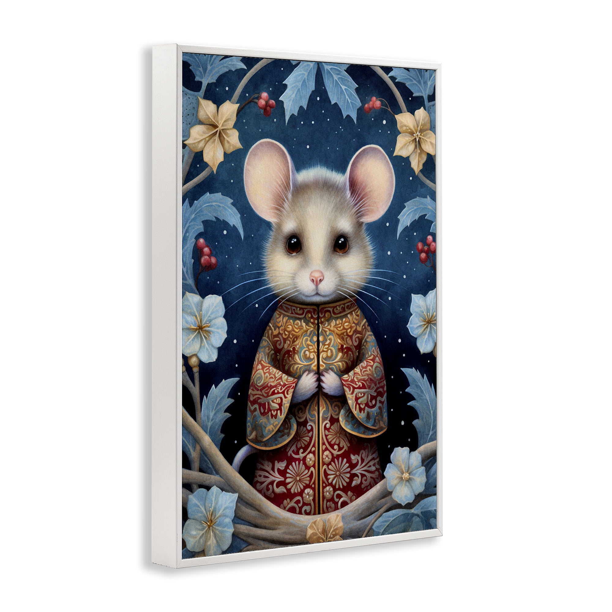 Stupell Industries Woodland Pattern Mouse Animals & Insects Painting White Framed Art Print Wall Art, 16 x 24