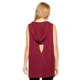 thumbnail image 3 of Expert Brand USA-Made Women's MoCA Cotton Blend Sleeveless Tunic Hoodie, Maroon, Medium, 3 of 5