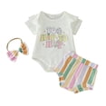 thumbnail image 3 of Baby Girl Boy Easter Outfits Bunny Print Short Sleeve Romper Bunny Bodysuit+ Easter Egg Pants + Headband/Hat 3PCS Unisex Set Easter Outfit for Baby Boys Girls 6-12 Months, 3 of 7