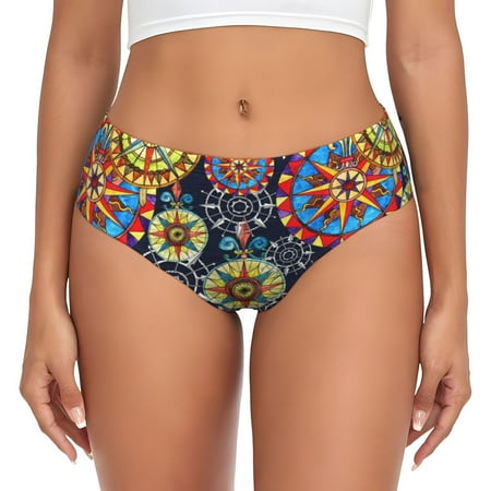 Naloa Colorful Compasses Women s High Waisted Cotton Underwear Soft Breathable Panties Stretch Briefs Seamless Ladies PantiesSmall