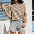 thumbnail image 4 of Delconic Women’s Sleeveless Round Neck Plaid Button Down Casual Vest Top with Gingham Pattern and Relaxed Fit for Everyday Wear Khaki M, 4 of 6