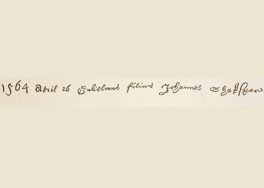 Register Entry For Baptism Of William Shakespeare In Holy Trinity Church Stratford-Upon-Avon It Reads 1564 April 26 Guiliamus Filius Johannes Shakspere That Is William Son Of John Shakspere From The I