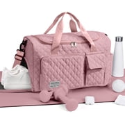 DAKIMOE Travel Duffle Bag for Women Men, Weekender Bags Carry on Gym Bag with Wet Pocket/Adjustable Strap/Shoe Compartment, Foldable Waterproof Overnight Tote Bag for Plane Sports Dance, Pink