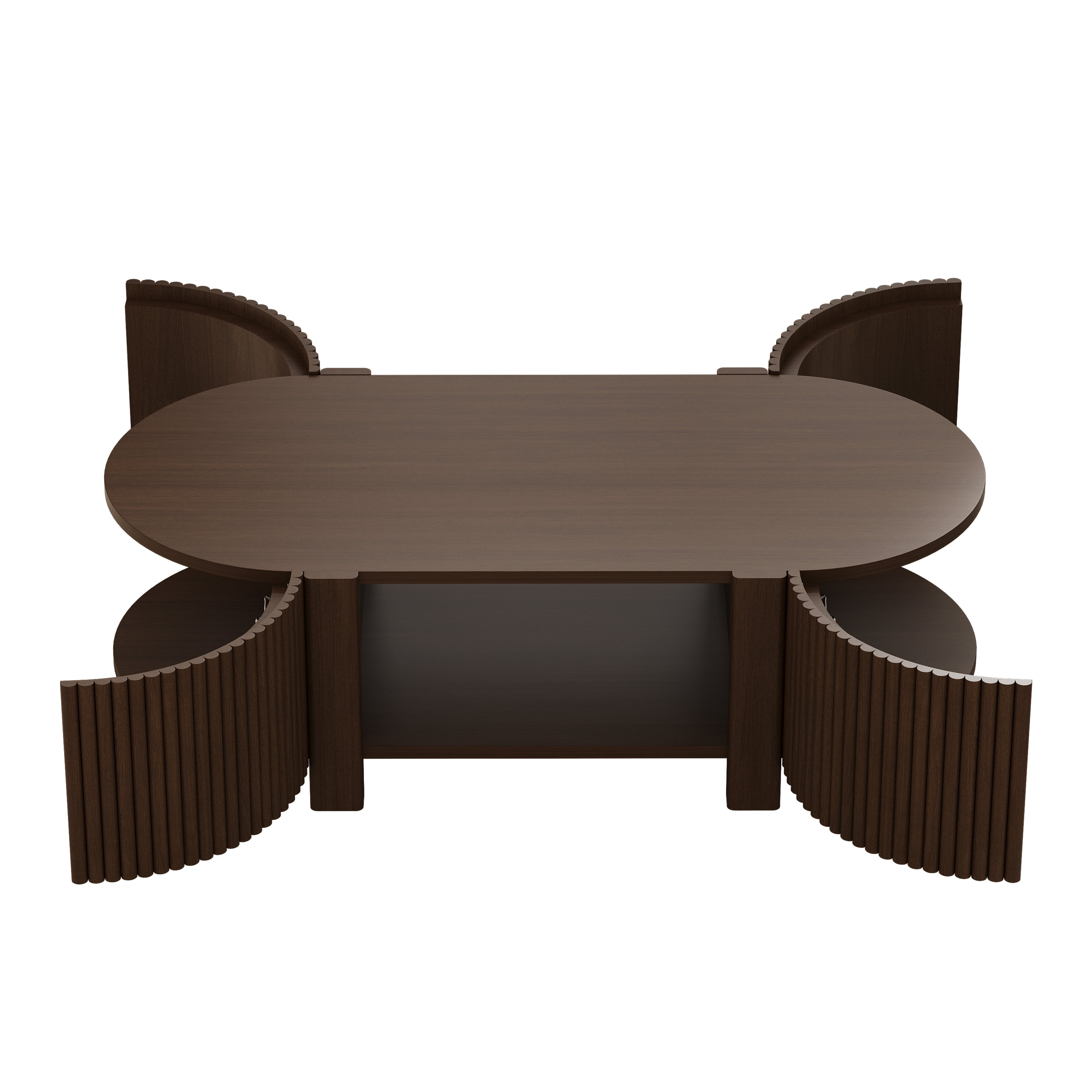Homy Casa 47" Fluted Coffee Table with Side Storage Cabinets for Living Room Walnut Brown