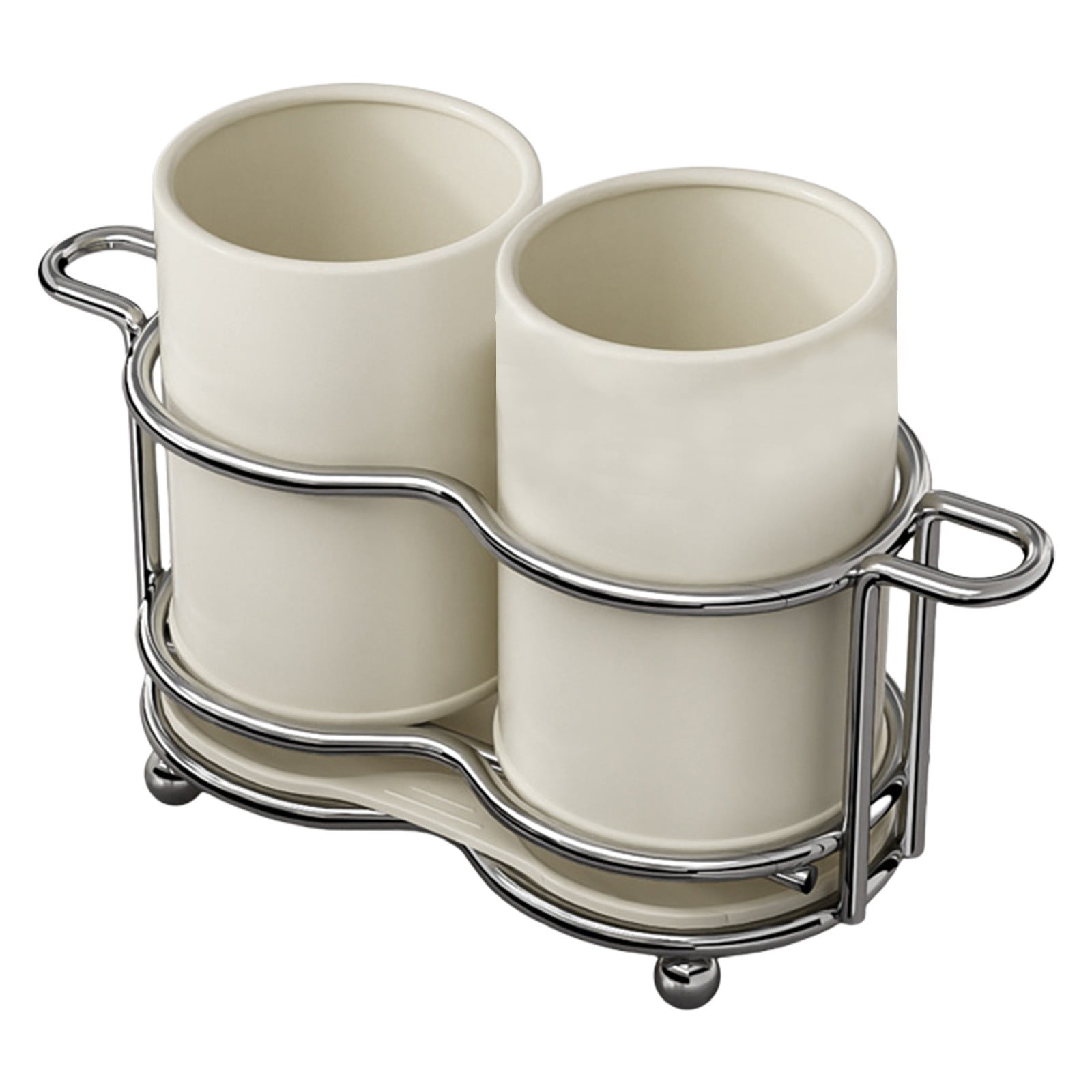 AYktou Metal Utensil Holders, Kitchen Countertop Silverware Organize Tool Stand, Tableware Storage Bucket Spoon Holders with 2 Compartments, Knife Fork Draining Rack Tool Caddy Cutlery Organizer