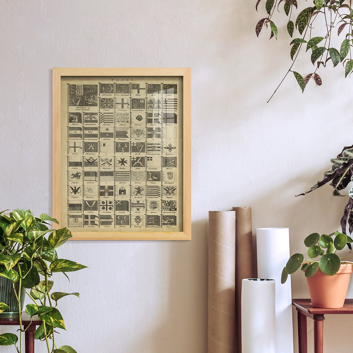 Encyclopediae VII -Framed Print w/glass-Natural Wood