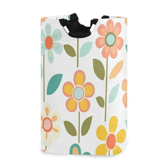 Yayeee Freestanding Laundry Hamper with Handle Collapsible Large Storage Basket for Clothes, Orange Retro Flower