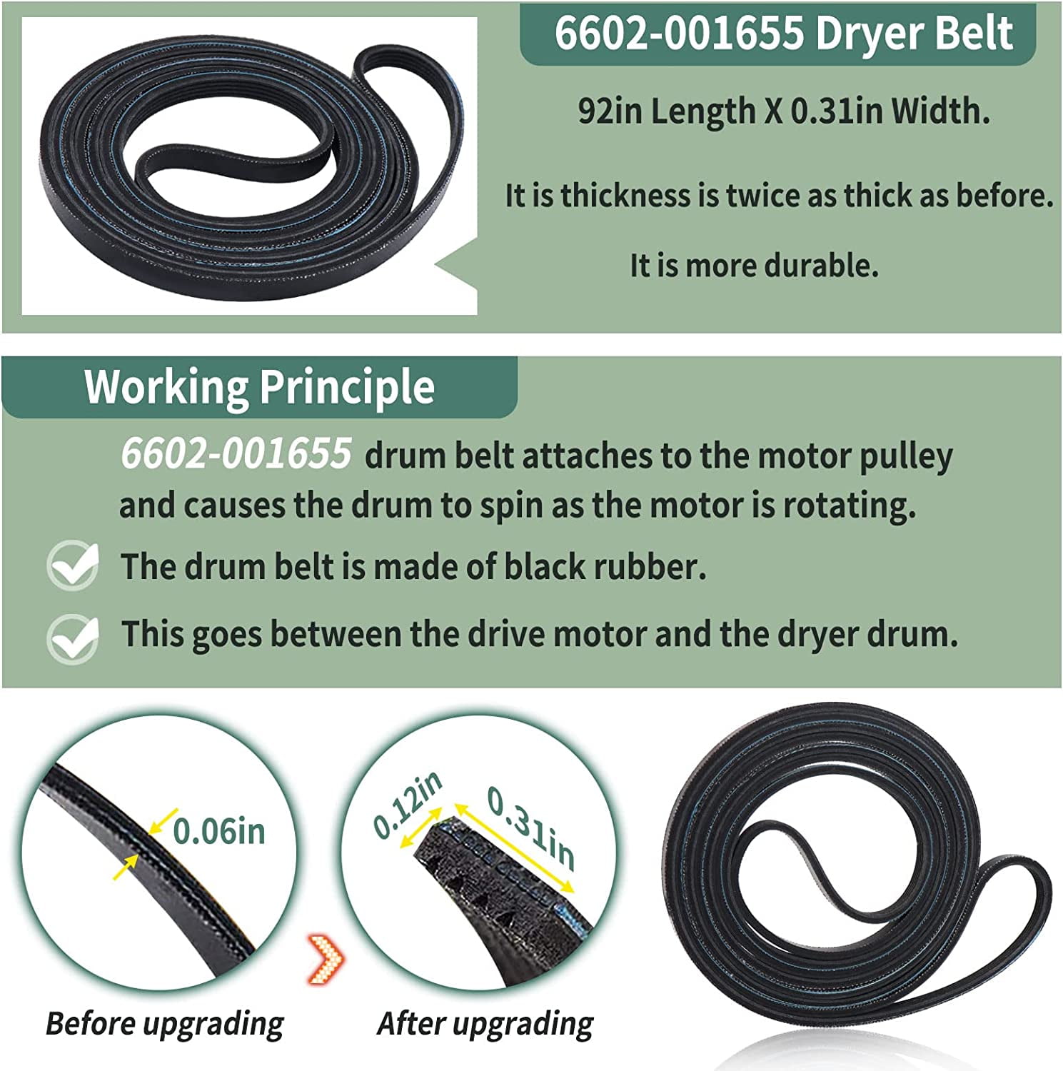 TekDeals For Samsung Dryer Repair Kit DC97-16782A Roller 6602-001655 Belt DC93-00634A