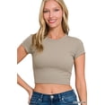 thumbnail image 1 of I AM A FASHION JUNKY Zenana Cropped Interlock Short Sleeve Top (MUSHROOM, S), 1 of 3