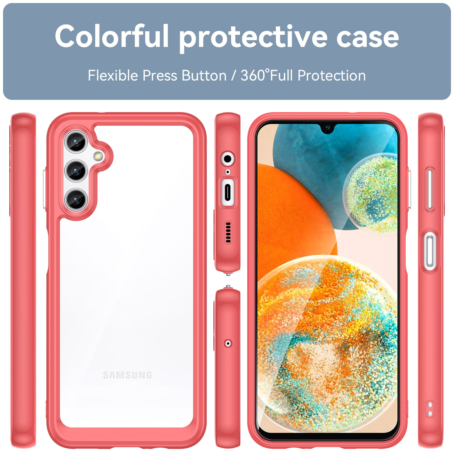 Feishell Clear Case for Samsung Galaxy A14 5G 6.6 inch,Shockproof Hybrid  Soft TPU Bumper Anti-Scratch Hard Acrylic Back Transparent Slim Phone Case  Cover,Red 
