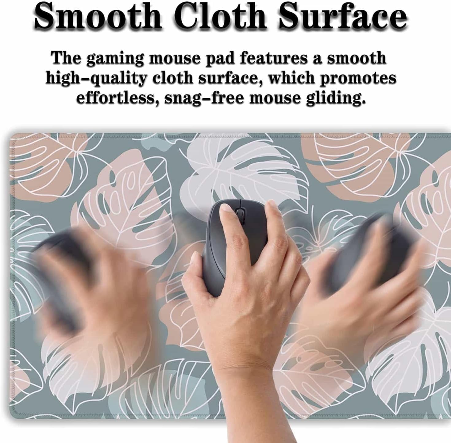 Large Desk Mat Green, Gaming Mouse Pads Office Desk Pad, Keyboard Desk Mat Non-Slip Rubber Base Waterproof with Stitched Edges, 35.4 X 15.7 inch for Work/Game/Office/Home Tropical Monstera