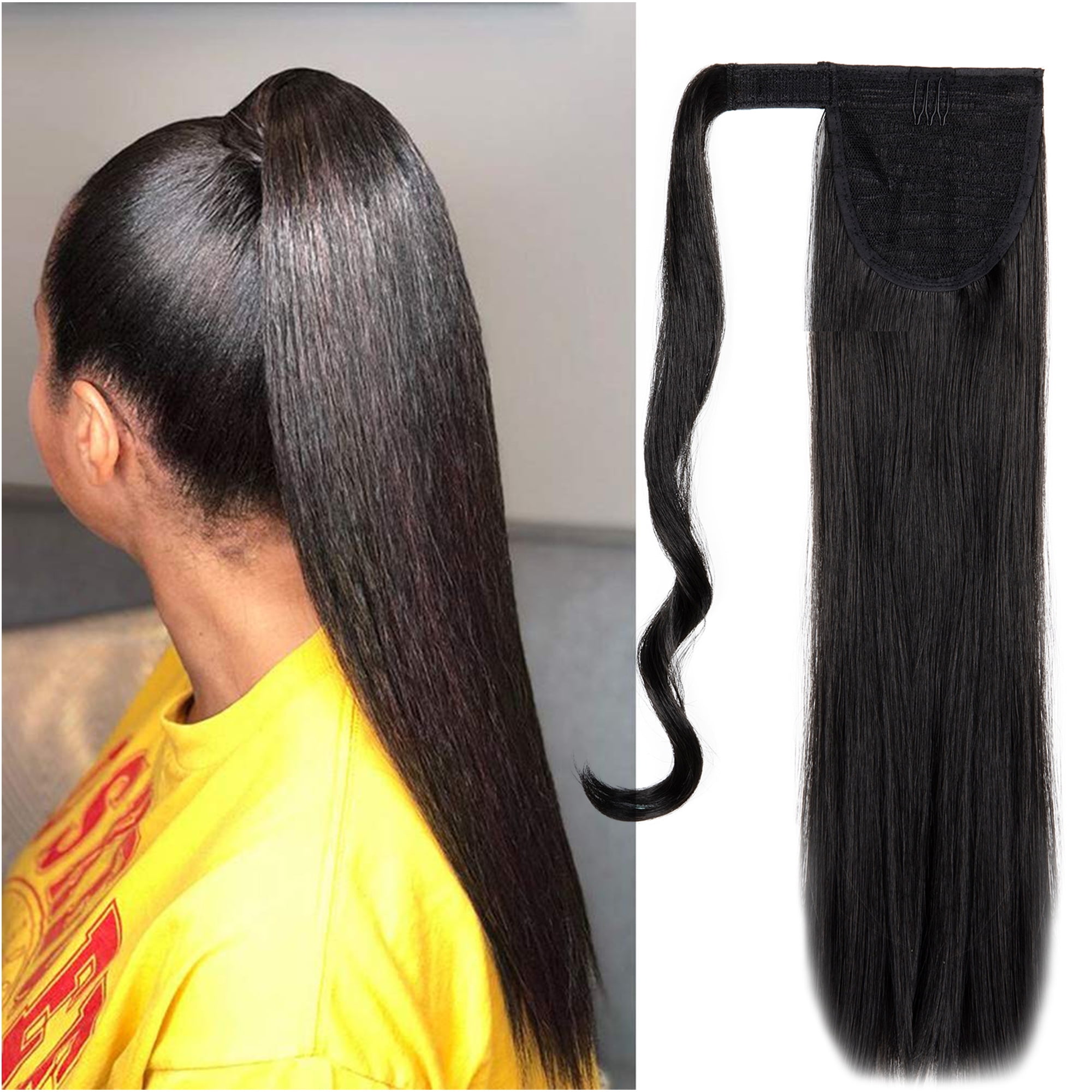 Black Brown Ponytail HairPiece Extension-Clip in Ponytail Hair Extensions  Hair Wrap Around Ponytail Long Straight Ponytail Hairpiece Pony Tails Hair  Extensions for Women 20Inch,80g 