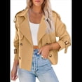 thumbnail image 3 of Chaqueta Gabardina Informal Holgada de Larga con Doble Botonadura y Solapa con Muescas para Mujer, con Bolsillos. Caqui XL, 3 of 8