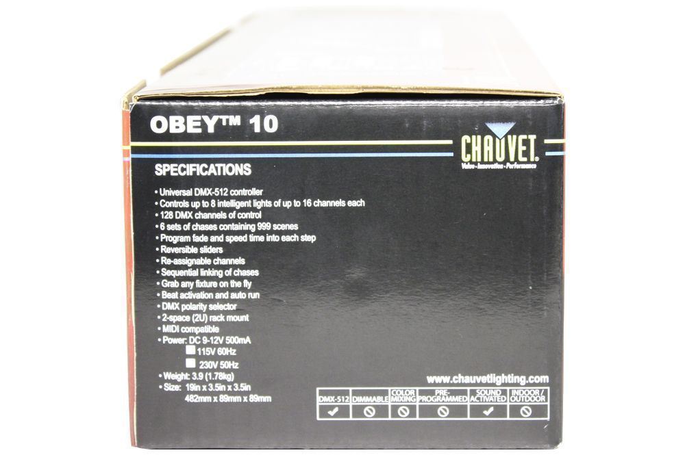 Chauvet OBEY10 DMX 512 2U Light Controller OBEY 10 +FREE 10' Foot DMX Cable