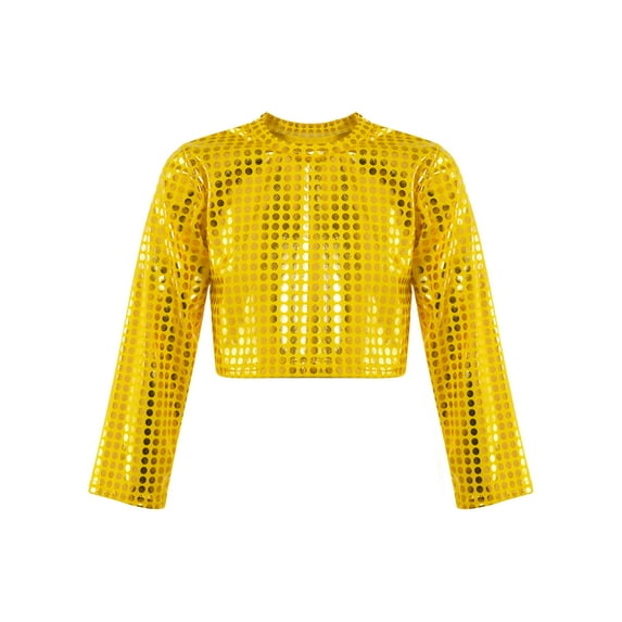 YEAHDOR Kids Girls Sparkle Dance Crop Top Jazz Hip Hop Dance Performance Tees Tops