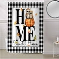 thumbnail image 5 of Fabric Shower Curtain Owls Pumpkin Solid White Background Black White Checkered Edge Shower Curtains with 12 Hooks Waterproof Machine Washable Bath Curtains for Bathroom, 72 x 96in, 5 of 6