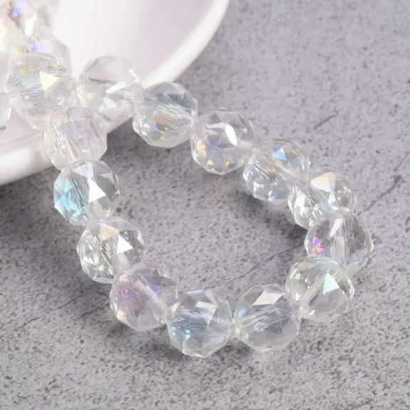 U8MO 10pcs Triangular Facets Colorful Round 10mm Faceted Crystal Glass Loose Beads-Clear AB
