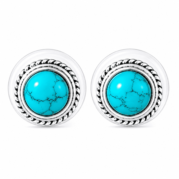 Elanzaa Jewels -925 Sterling Silver Turquoise Stud Earrings for Women – Round Turquoise Stone Studs, Minimalist Boho Everyday Silver Jewelry Gift for Her