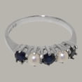 thumbnail image 5 of LBG British Made 10k White Gold Natural Sapphire & Cultured Pearl Ladies Eternity Ring - 33 size options - Size 10, 5 of 7