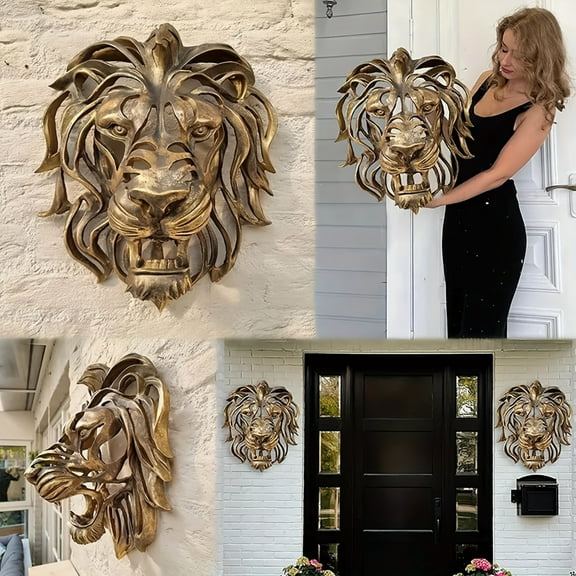 1pc Large Lion Head Sculpture Wall Hanging Art Courtyard, Living Room, And Bedroom Creative Decoration Resin Decoration