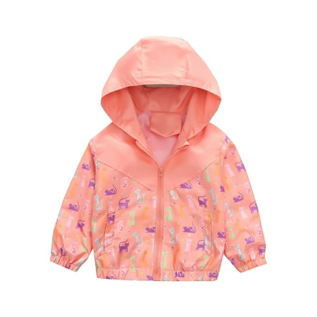

QIPOPIQ Girls Clothes Clearance Toddler Kids Baby Boys Girls Fashion Cute Dinosaur Rainbow Pattern Windproof Jacket Hooded Coat
