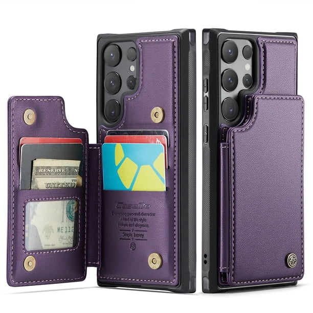 Funda para Samsung Galaxy S24 Ultra con tarjetero, funda tipo cartera para hombre y mujer con bloqueo RFID, funda de piel resistente con cierre magnético y función atril, a prueba de golpes