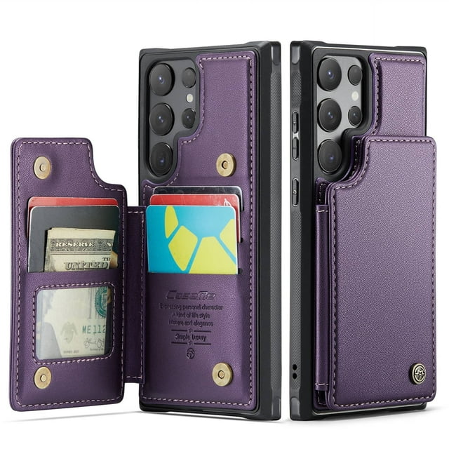 Funda para Samsung Galaxy S24 Ultra con tarjetero, funda tipo cartera para hombre y mujer con bloqueo RFID, funda de piel resistente con cierre magnético y función atril, a prueba de golpes