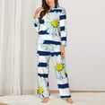 thumbnail image 3 of Kll Daisy Striped Nautical Print Women'S Long Sleeve Pajamas With Pants Sleepwear Loungewear 2 Set-Small, 3 of 9