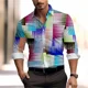 thumbnail image 1 of Camisa de manga larga con botones de solapa con estampado 3D de empalme vintage para hombre 2024, diseño casual, ropa creativa para hombre, 1 of 6