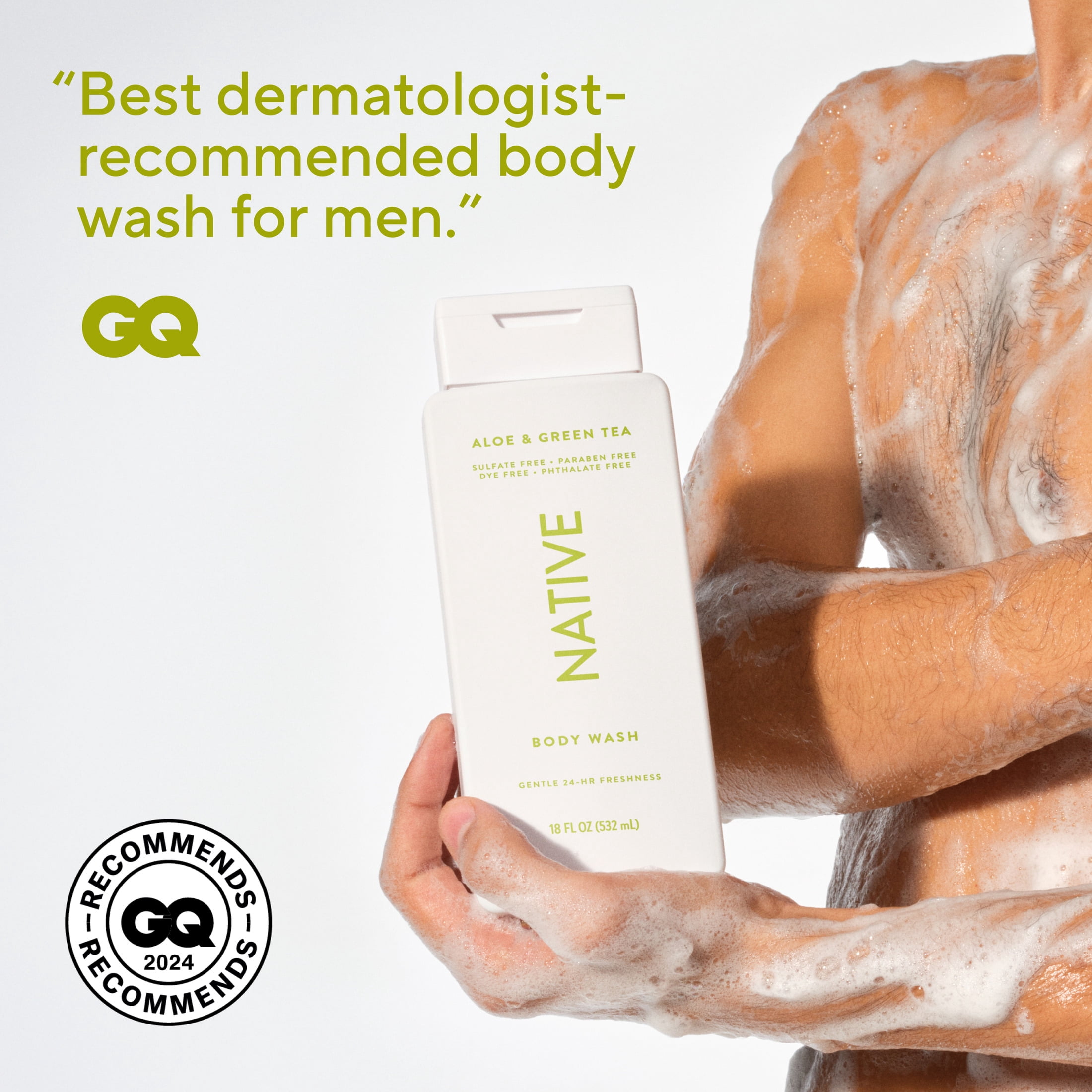 (6 pack) Native Body Wash, Aloe & Green Tea, Sulfate Free, for Women & Men, 18 fl oz