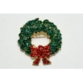 thumbnail image 4 of Vintage Rhinestone Christmas Wreath Brooch With Red Bow, Xmas Holiday Jewelry Gift, Wreath Pin, 4 of 9