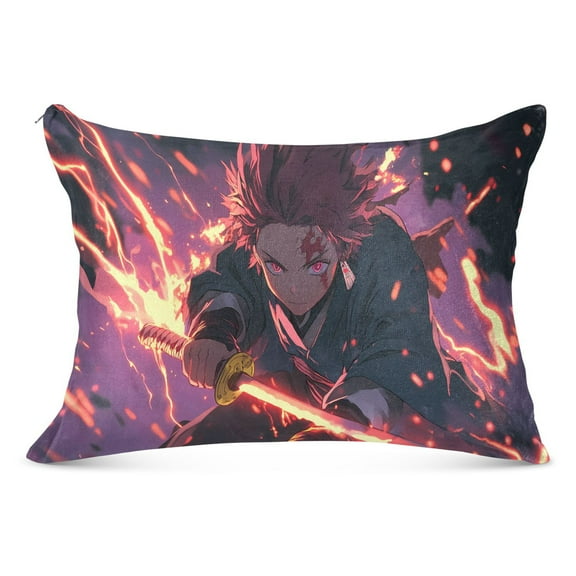 Kamado Tanjirou Waving Sword Plush Pillow Cases Standard Size Ultra Soft Warm Pillowcases with Zipper 20"x26"