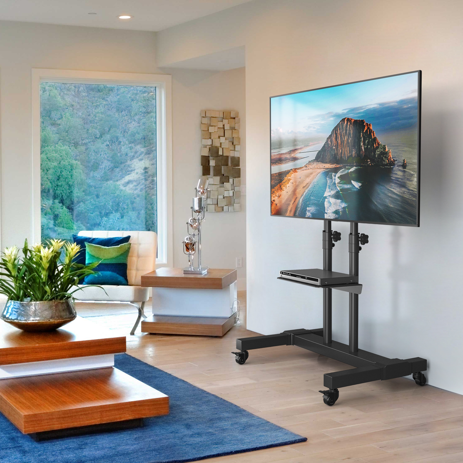 Rolling TV Stand Wheels for TVs up to 80 inch Tilt Upgraded TV Cart, Black - image 2 of 6