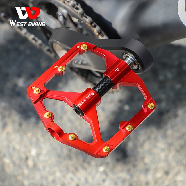 Pedal de fibra de carbono WEST BIKING, Pedal de bicicleta MTB de aleación de aluminio con 3 rodamientos